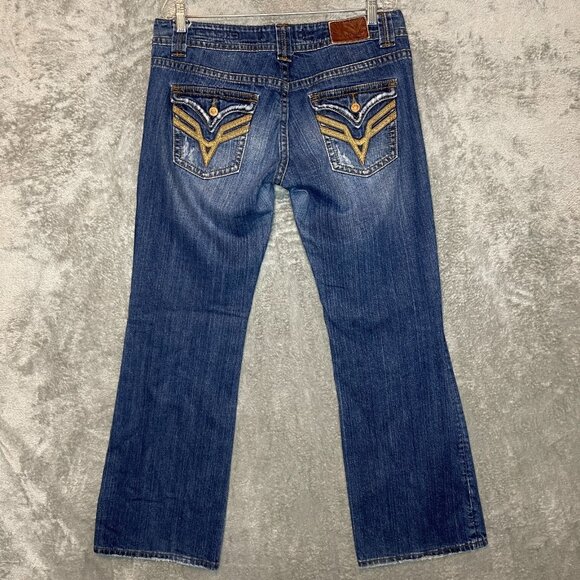 Vigoss Women Y2K Distressed Low Rise Bootcut Stretch Dark Wash Denim Jean 11 - Picture 1 of 16